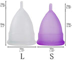 Purple and white medical grade silicone period cups in small and large sizes
