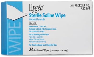 Hygea saline wipes used for cleaning baby eye area and umbilical cord care.