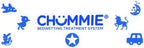 Close up view of the kid friendly blue icon designs on Chummie Flexitape strips.
