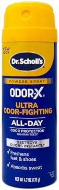 Dr. Scholl's Odor-X two pack spray cans showing SweatMAX technology label.