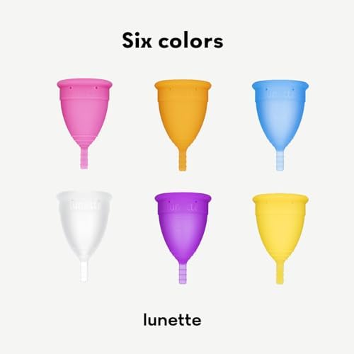 Lunette reusable period cup showing the flexible stem and soft silicone finish.