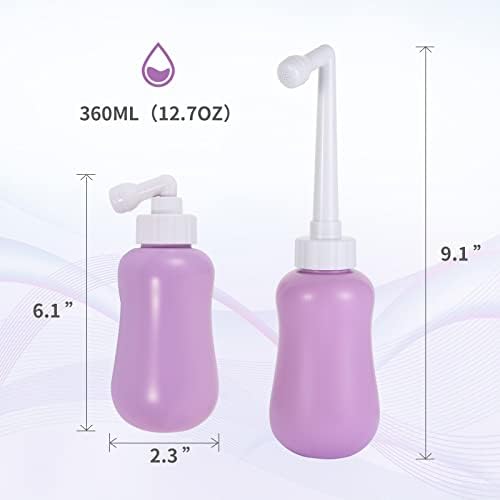 Purple 12.7 Ounce postpartum cleansing bottle with retractable nozzle extended.