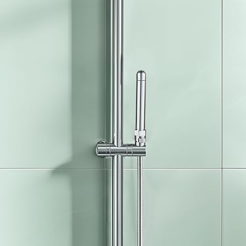 Side profile of the polished chrome shower enema attachment installed on a hose.