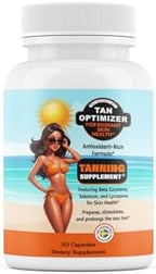 Side view of tan optimizer supplement bottle showing filler free product details