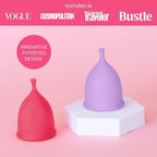 Two medical-grade silicone menstrual cups in different sizes for varying flow.