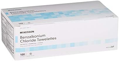 Bulk box of 100 McKesson sterile towelettes for clinical and home use