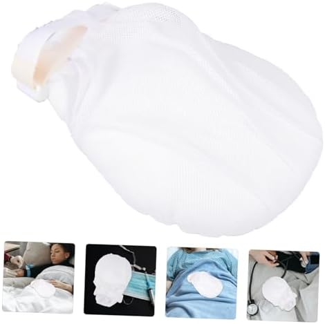 Two count set of white hand immobilization mitts for bedridden patients.