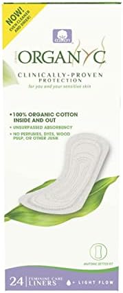 Organyc organic cotton liners showing the flat pack 24 count box for sensitive skin