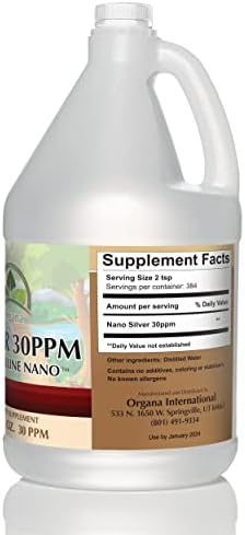 NutriNoche bio active nano silver liquid pour showing pure distilled water base