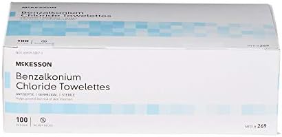 Close up of McKesson BZK wipe packet showing 0.13 percent active ingredient