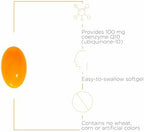 ITI CoQ10 hundred milligrams softgels bottle angled view highlighting allergen free seals