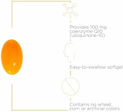 ITI CoQ10 hundred milligrams softgels bottle angled view highlighting allergen free seals