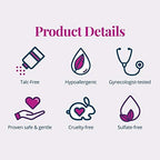 Talc-free and pH-balanced labels on FDS intimate body dry deodorant spray.