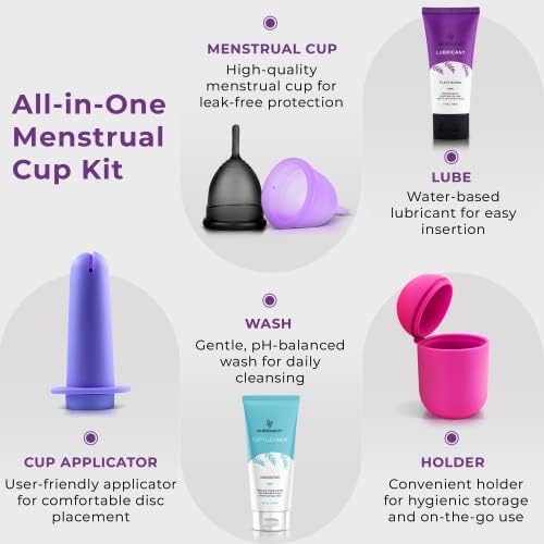 Small and large medical grade silicone menstrual cups with trimmable stems.