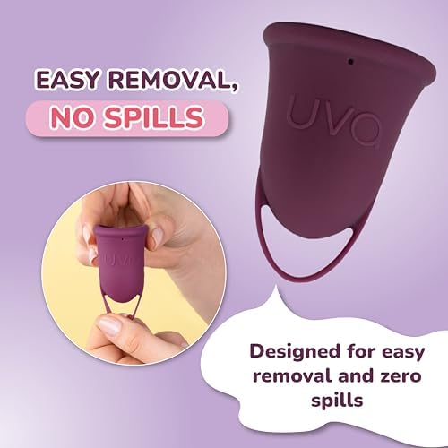 Uva Size B menstrual cup with one finger removal ring detail.
