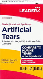Instruction label on Leader Lubricant Eye Drops for adults and children