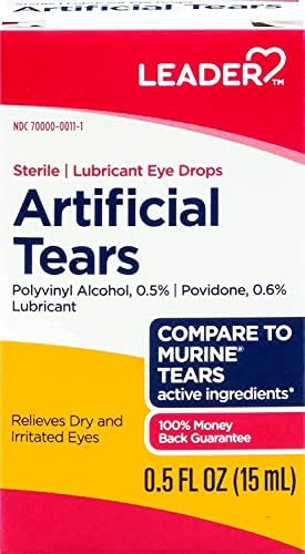 Instruction label on Leader Lubricant Eye Drops for adults and children