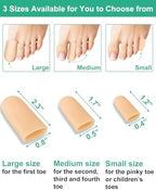 Close up of small silicone toe sleeves cushioning a pinky toe for friction relief