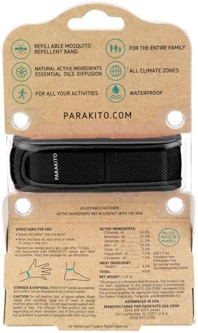 Black adjustable Para'Kito mosquito band on wrist