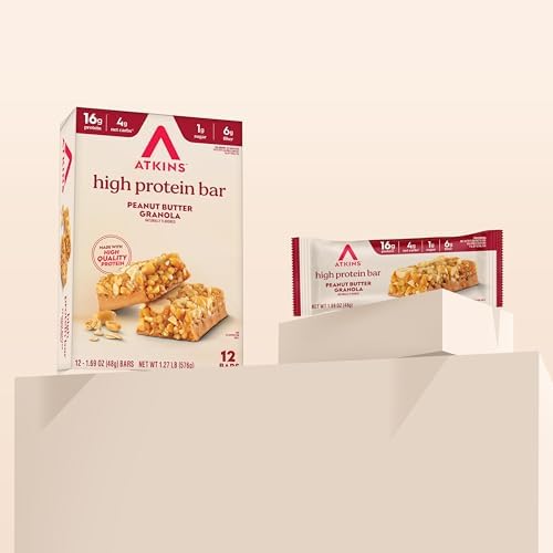 Atkins Peanut Butter Granola High Protein Bar, High Fiber Snack , 16g Protein, 1g Sugar, 4g Net Carb, Protein Snack, 12 Count - Image 7