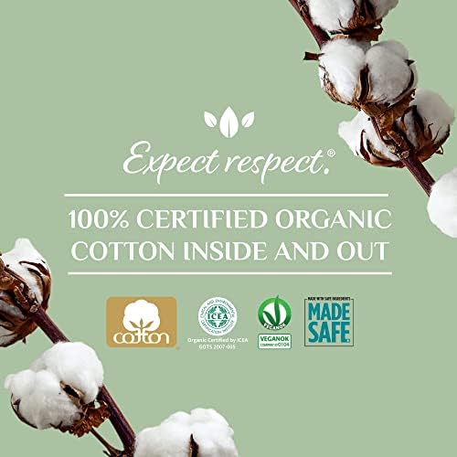 Organyc sanitary napkins showing organic cotton certification seal and hypoallergenic label.