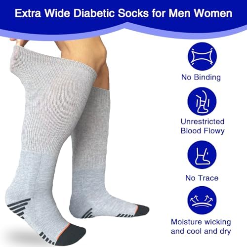 Grey bariatric socks for swollen feet displayed in a pair