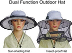 Side profile of Sucrain mosquito head net hat with chin strap