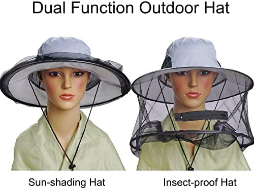 Side profile of Sucrain mosquito head net hat with chin strap