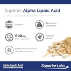 Close up of Superior Labs Alpha Lipoic Acid 600mg vegetarian capsules