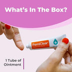Close up of FemiClear homeopathic feminine care tube for vulvar irritation.