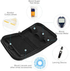 GENCAM blood glucose monitor carrying bag open layout displaying internal mesh pocket compartments