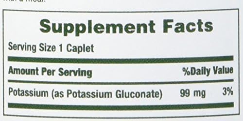 Nature's Bounty Potassium 100 caplets bottle label details