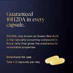 Close up look of the softgel capsules of Manuka Health Royal Jelly containing 10H2DA.