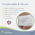 White AltroCare ostomy wrap showing secure fit on an active torso closeup