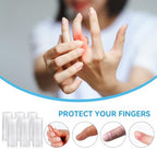 Washable and reusable transparent rubber finger covers being rinsed under tap water