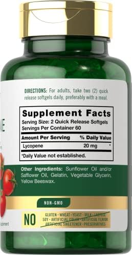 Carlyle Lycopene supplement dietary facts panel showing non-GMO gluten free ingredients