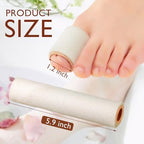 Cuttable beige foam tube bandages being sized for big toe protection.