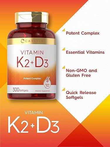 Side view of Carlyle Vitamin K2 D3 bottle with ingredient list