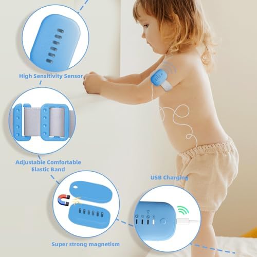 Blue wearable bedwetting wristband tracker for boys and girls training