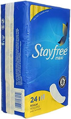 USA imported Stayfree unscented menstrual pads for heavy protection.