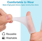 Flexible gel finger cots applied on hand to protect against basketball and sports injuries.