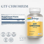 Solaray GTF Chromium dietary supplement bottle side view highlighting the Glucose Tolerance Factor formula.
