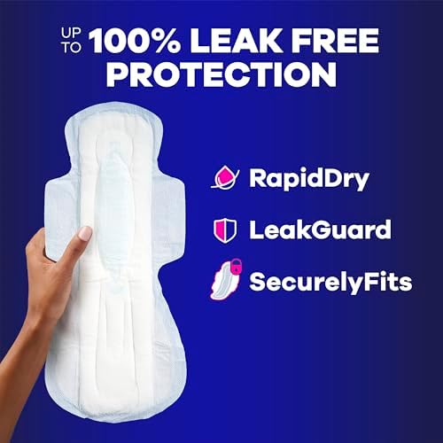 Always 72 count unscented sanitary napkins with wings for heavy period protection.