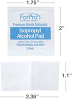 Box of 100 count ForPro professional antiseptic pads showing foil packaging