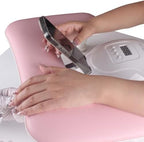 Adjustable height legs on pink manicure hand rest