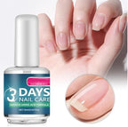 A detailed look at the brush applicator inside the clear nail repair serum bottle.