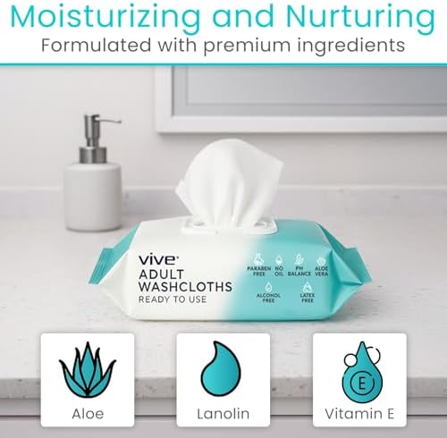 Vive disposable washcloths non flushable adult wipes opening lid view