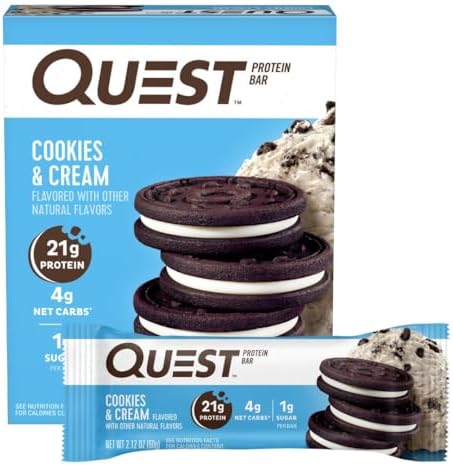 Quest Nutrition Cookies & Cream Protein Bars, 21g Protein, 4g Net Carbs, 1g Sugar, High Fiber, Gluten Free, Keto Friendly, 4 Count - Image 2