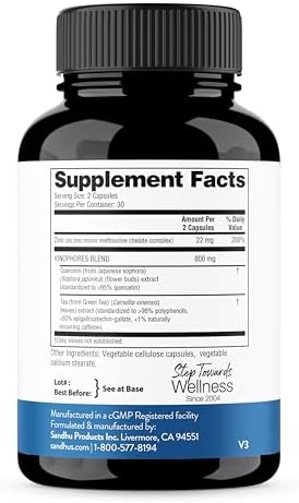 Supplement facts label on Sandhu's BioZnQ bottle showing high absorption zinc mono methionine dosage.