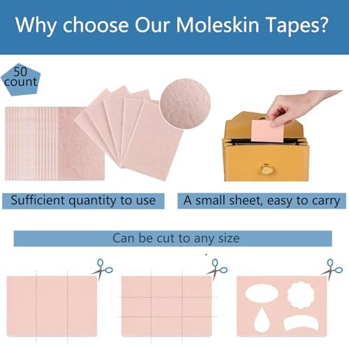 Hypoallergenic mole skin pads for foot pain relief and heel protection.